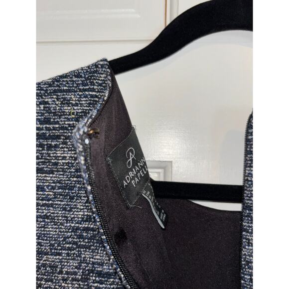 Adrianna Papell Navy Tweed Shift Dress 8 Short Sleeve Fringe Knee-Length - Picture 7 of 9